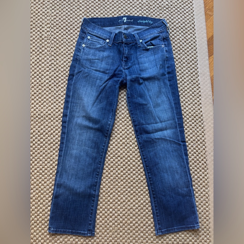 7 For All Mankind Women's Dark Blue Cropped Straight Leg Jeans Size 25